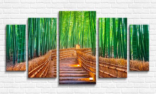 Tablou Pe Panza Multicanvas, Aleea în pădurea de bambus, 206 x 115