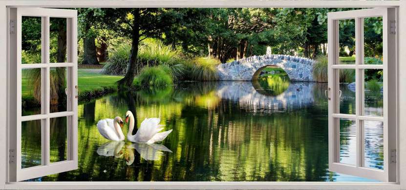 Фотообои - Лебеди в озере