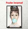 Poster - Fată suflând un balon, 60 x 90 см, 45 x 90 см, Poster inramat pe sticla, Persoane Celebre
