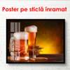 Poster - Two glasses of beer on a brown background, 90 x 60 см, Framed poster on glass, Food and Drinks