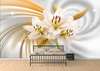 Wall Mural - White lilies on a white silk background