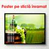 Poster - A bottle of wine on the background of a green vineyard, 90 x 60 см, Framed poster, Food and Drinks