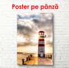 Poster - Lighthouse on the background of the coast at sunset, 45 x 90 см, Framed poster, Marine Theme