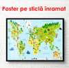 Poster - Harta lumii cu continente verzi, 90 x 60 см, Poster înrămat