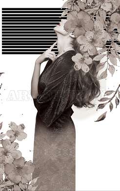 Poster - Profilul unei fete pe un fundal alb, 60 x 90 см, Poster înrămat, Vintage