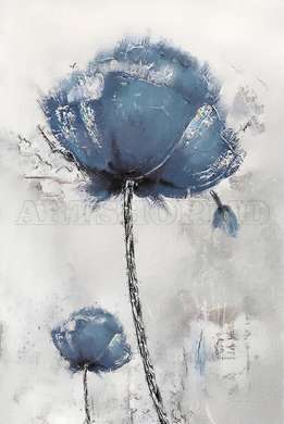 Poster - Blue gray flower, 60 x 90 см, Framed poster on glass, Flowers