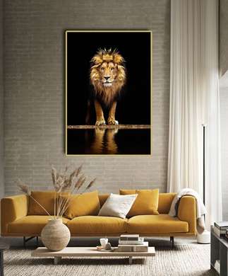 Poster, Leu cu coroană de aur, 60 x 90 см, Poster inramat pe sticla