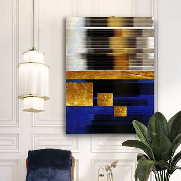 Poster - Golden squares on abstract blue background, 60 x 90 см, Framed poster, Abstract