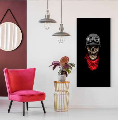Poster - Ilustrația craniului pe fundal negru, 30 x 60 см, Panza pe cadru, Diverse