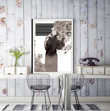 Poster - Profilul unei fete pe un fundal alb, 60 x 90 см, Poster înrămat, Vintage