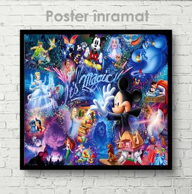 Poster - Toate personajele Disney, 100 x 100 см, Poster inramat pe sticla