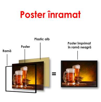 Poster - Two glasses of beer on a brown background, 90 x 60 см, Framed poster