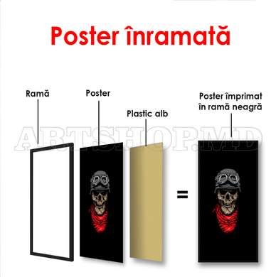 Постер - Иллюстрация черепа на черном фоне, 45 x 90 см, Постер на Стекле в раме, Разные