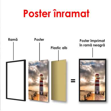 Poster - Farul la apusul soarelui, 45 x 90 см, Poster înrămat