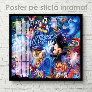 Постер - Все герои Дисней, 100 x 100 см, Постер на Стекле в раме