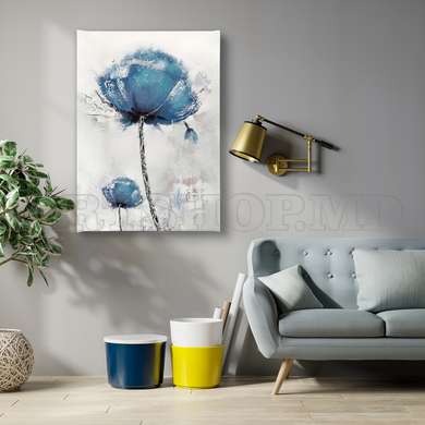 Poster - Blue gray flower, 60 x 90 см, Framed poster on glass, Flowers