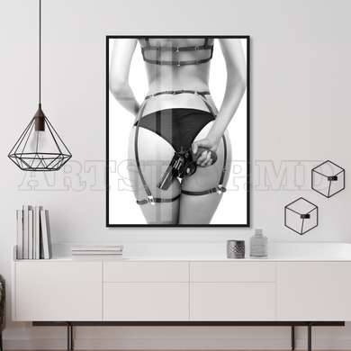 Poster - Girl with a Gun, 60 x 90 см, Framed poster on glass, Nude