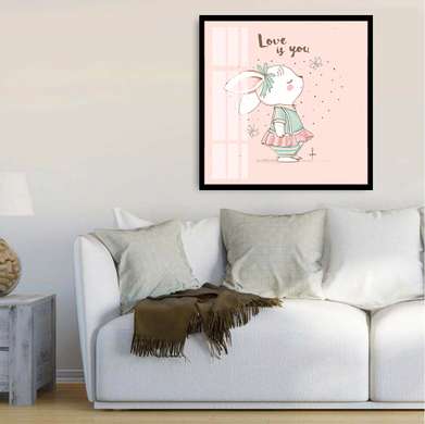 Poster - Bunny, 100 x 100 см, Framed poster on glass, For Kids