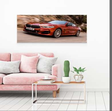 Poster - BMW-ul roșu, 90 x 45 см, Poster inramat pe sticla