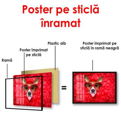 Постер - Собачка в красных очках, 90 x 60 см, Постер в раме, Разные