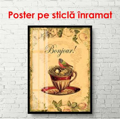 Poster - Cup on vintage shabby background, 60 x 90 см, Framed poster, Provence