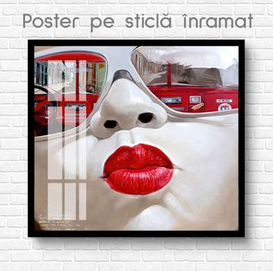 Постер - Поцелуй, 100 x 100 см, Постер на Стекле в раме, Личности