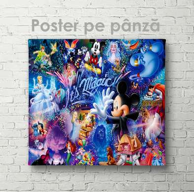Poster - All Disney characters, 100 x 100 см, Framed poster on glass
