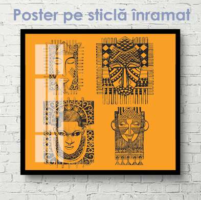 Poster - Desen etnografic în stil african, 100 x 100 см, Poster inramat pe sticla