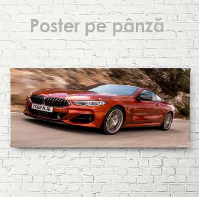 Poster - BMW-ul roșu, 90 x 45 см, Poster inramat pe sticla