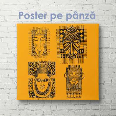 Poster - Desen etnografic în stil african, 100 x 100 см, Poster inramat pe sticla
