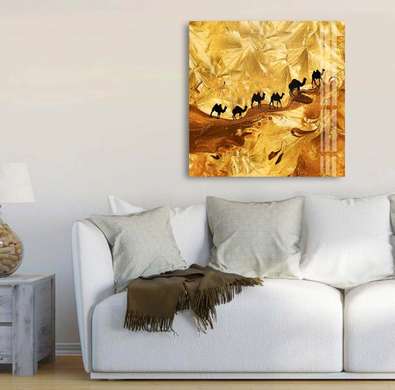 Постер, Верблюды в пустыне, 40 x 40 см, Холст на подрамнике, Животные