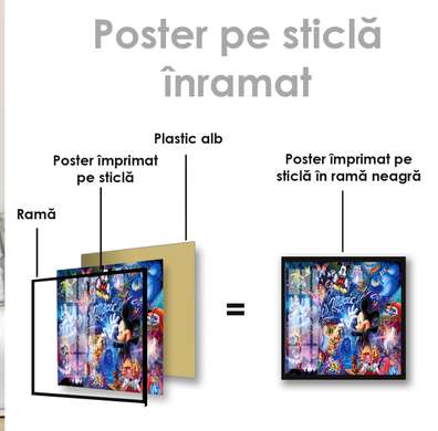 Poster - All Disney characters, 100 x 100 см, Framed poster on glass