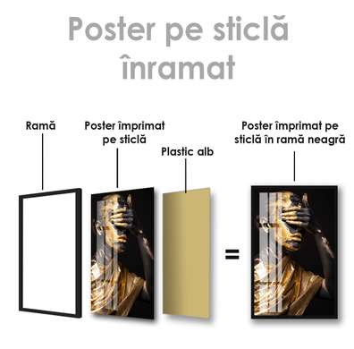 Poster - Girl with golden paint, 60 x 90 см, Framed poster on glass
