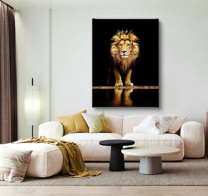 Poster, Leu cu coroană de aur, 60 x 90 см, Poster inramat pe sticla