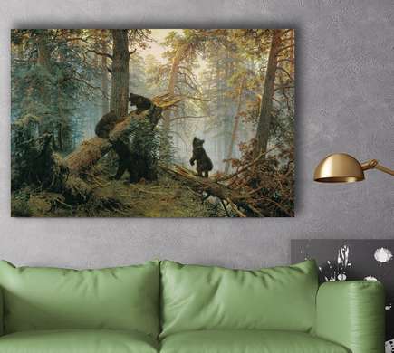 Постер - Медведи в лесу, 45 x 30 см, Холст на подрамнике, Живопись