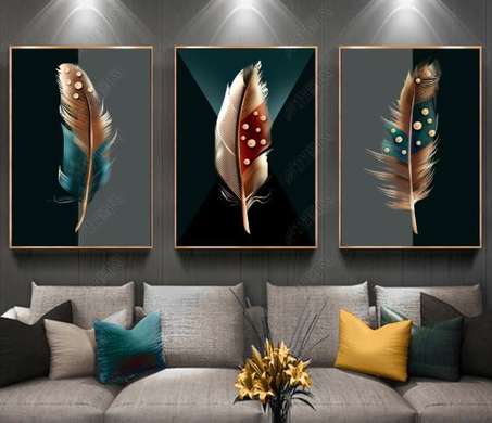 Poster - Feather, 40 x 60 см, Framed poster on glass, Sets