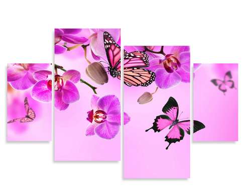 Модульная картина, Розовая орхидея и бабочки, 180 x 108