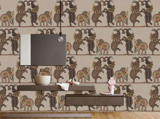Wall Mural - Brown dancing elephants on a beige background