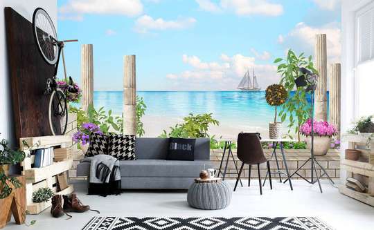 Wall Mural - White terrace overlooking the ocean