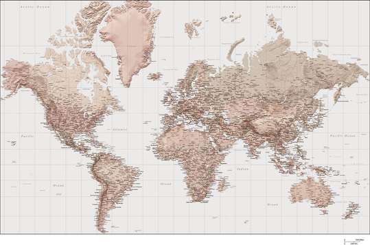 Фотообои - Коричневая карта Мира