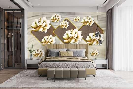 Wall mural - Golden flowers and geometry