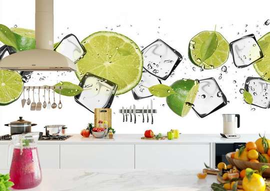 Wall Mural - Lime and ice cubes