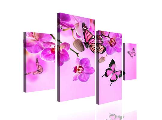 Tablou Pe Panza Multicanvas, Orhidee roz cu fluturi, 180 x 108