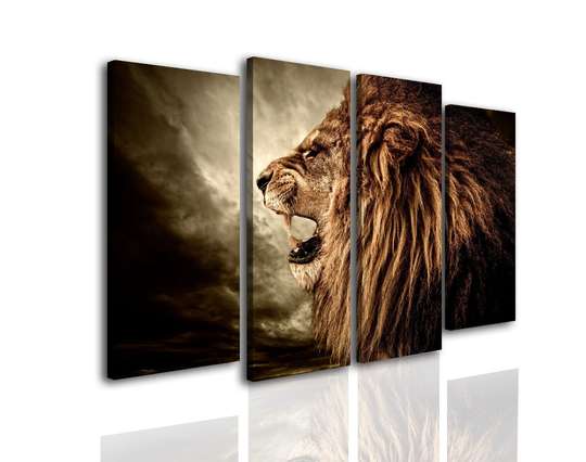 Modular picture, Lion on a dark background., 198 x 115