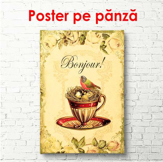 Poster - Cup on vintage shabby background, 60 x 90 см, Framed poster