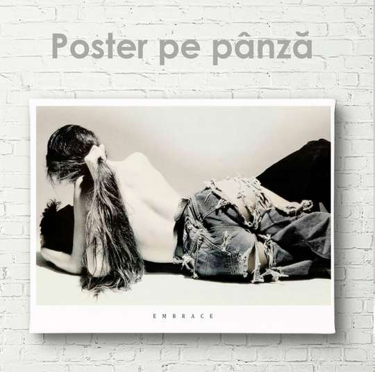 Постер - Черно белый снимок влюбленных, 45 x 30 см, Холст на подрамнике, Ню