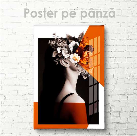 Poster - Ilustrație plină de farmec a unei fete în flori, 30 x 45 см, Panza pe cadru