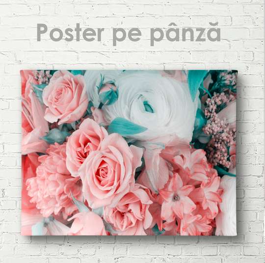 Poster - Buchet delicat de flori, 45 x 30 см, Panza pe cadru