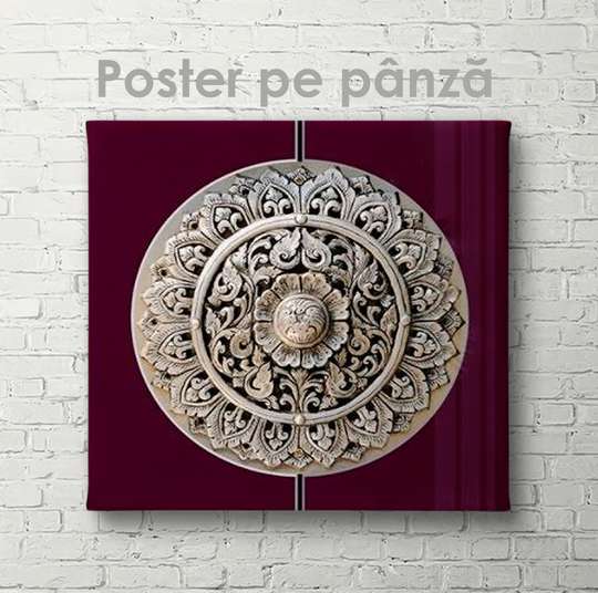 Poster - Metal pattern on a burgundy background, 40 x 40 см, Canvas on frame, Abstract