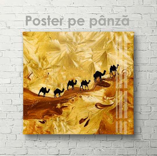 Poster, Cămile în pustiu, 40 x 40 см, Panza pe cadru